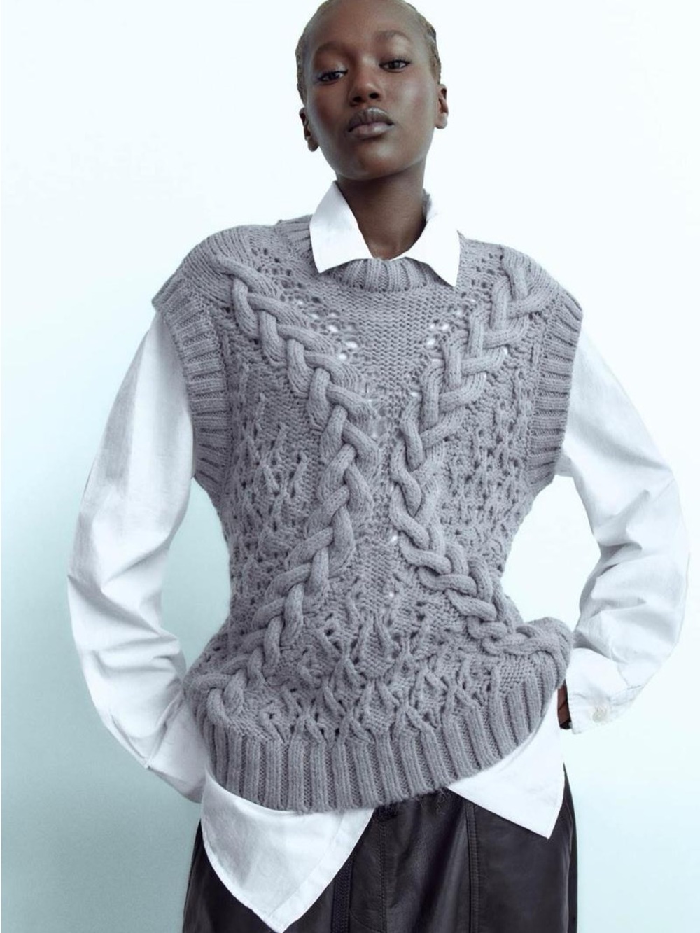 Zara | Gray Cable Knit Sleeveless Sweater Vest | Size M